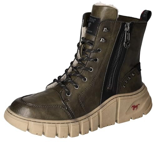 MUSTANG Damen Stiefelette sportlicher Plateau Boot warm Reißverschluss 1499-602, Größe:40 EU, Farbe:Grün