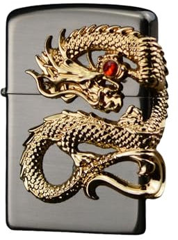 junweideyi Feuerzeug mit chinesischem Drache, Jahr des Drachen, austauschbar für Zippo (nur Hülle), kompatible Einsatzgröße 3,6 cm x 1,2 cm x 5 cm (schwarz)