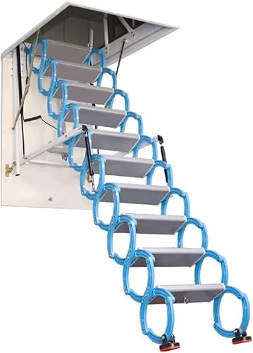 Loft Stairs Automatic Loft Telescopic Ladder Remote Control Attic Folding Staircase Titanium Magnesium Alloy Pulldown Ladder for Ceiling for Warehouse Hospital