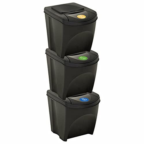 ShGaxin Stapelbare Mülleimer 3 Stk. Anthrazit 75 L, Abfalleimer, Küchenmülleimer, Mistkübel, Abfallbehälter, Trash Bin Kitchen,