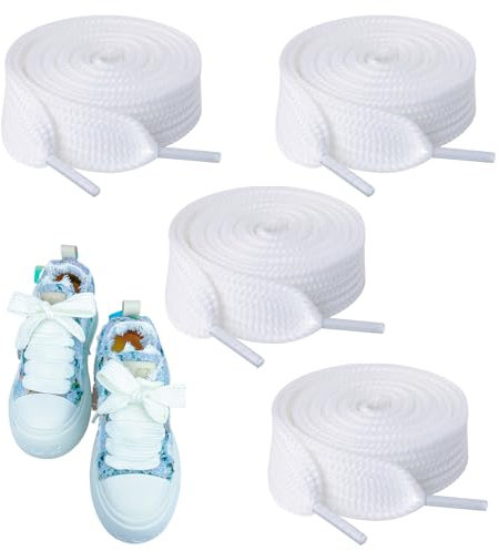 Vidacharmy 2 Pares Cordones Planos 20mm de Ancho, 120 CM para Zapatillas de Deporte, Converse Air Force - Blanco