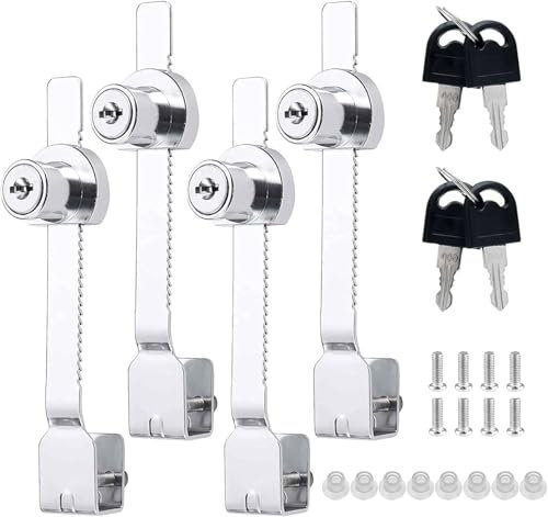 Zahnstangenschloss, Vitrinenschloss, Terrariumschloss, mit Schlüssel UntersChiedlich, mit Fixieren Schraube Ratschenschloss Glastürschloss,4 Stück