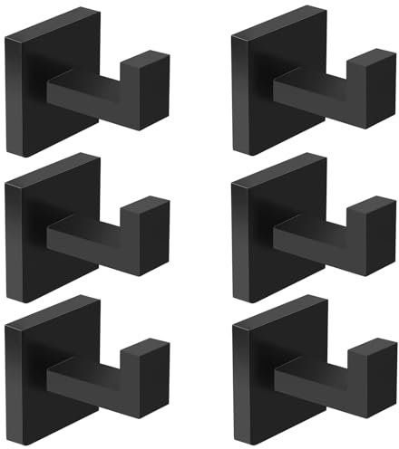 IBosins Handtuchhaken, Handtuchhalter, strapazierfähig, Edelstahl, Handtuchhalter, Bademantel, Hut, Mantel, Haken für Wand, Wohnzimmer, Schlafzimmer, Küche, Schrank, 6 Stück (quadratisch, mattschwarz)