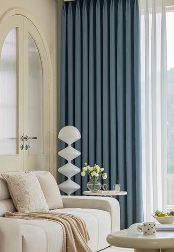 ANAZOZ Fenstervorhänge Wohnzimmer, Verdunkelungsvorhang Haken 2er Set 102x183cm (Breite x Höhe) Vorhänge Chenille Einfarbig Blau