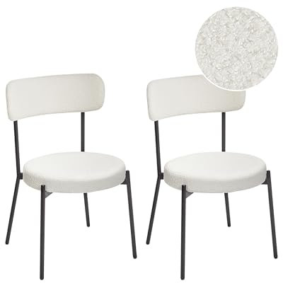 Beliani Esszimmerstuhl 2er Set Bouclé weiß mit hoher Lehne Metallbeine modern Allison