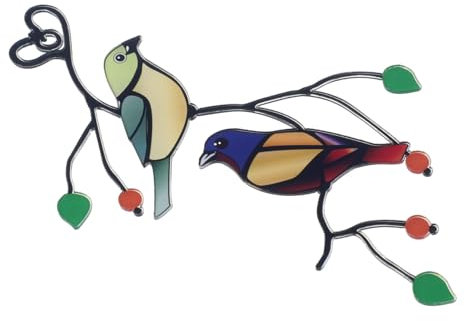 Sosoport Hängender Vogel Aus Glas Und Eisen Für Fensterdekoration Bunter Glasvogel Als Wandkunst Oder Gartenaccessoire Handgefertigtes Glasornament Zum Aufhängen