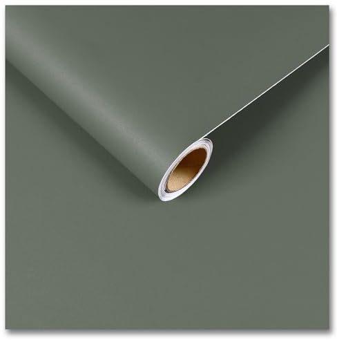 CRE8TIVE Papier Peint Vert Sauge 30cmx900cm Papier Peint Autocollant Vintage Vinyle Adhesif Vert Papier Adhesif pour Meuble Cuisine Impermeable Papier Peint Adhesif Mural Chambre Salle de Bain Armoire