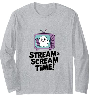 Kawaii 'Stream & Scream Time!' Cute TV Ghost Design Long Sleeve T-Shirt