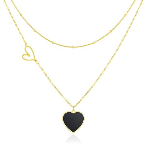 Linawe Kette Schwarz Damen, Herz Anhänger Halskette, Goldkette Kettenanhänger Goldene Kette mit Herz, Edelstahlkette Edelstahl Schmuck Jewelry, Layering Kette Vergoldet Herzkette