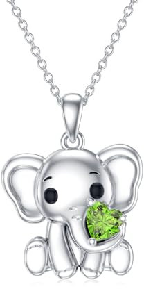 LONAGO Elefanten Halskette für Damen 925 Sterling Silber Süßer Elefant mit Geburtsstein Anhänger Halskette (August)