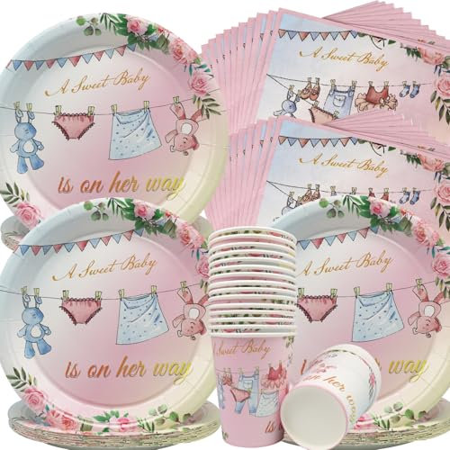 Doyomtoy Gender Reveal Party Deko,60 Stück Gender Reveal Geschirrset Papierschale,Papiertasse,Seidenpapier Girl or Boy Gender Reveal Party Deko Set Baby-Dusche