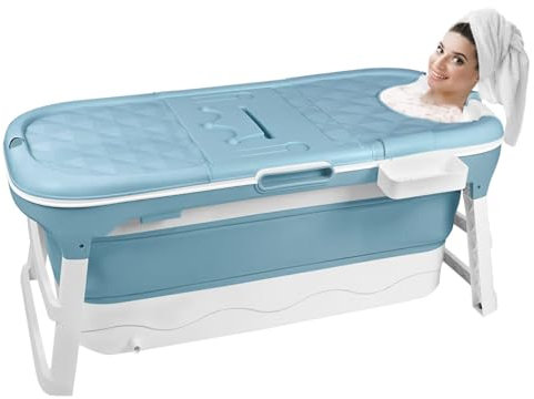 SAILUN Folding Bathtub Portable Bathtub Adult,Foldable Massage Sweat Steam Bath Tub with Lid,Soap Holder,Massage Rollers for Adults Children PET, XL 128 x 62 x 53 cm