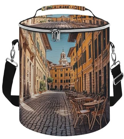 Kühltasche, Motiv: Old Courtyard Cafe Chair City, Rom, Italien, bedruckte wiederverwendbare Lebensmittel-Kühltasche, tragbare isolierte Taschen sind geeignet für Büros, Picknicks, Strände und Reisen