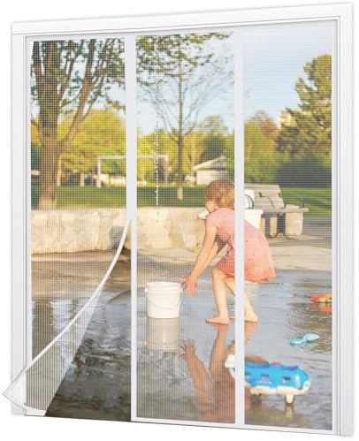 Mosquitera para Ventana 275x270cm Blanco Fibra de Vidrio Anti-Garra - Mosquitera para Ventana Magnética con Tiras Adhesivas, Mosquitera para Ventana