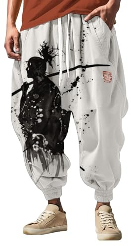 Hosen Herren Einfarbig Loose Fit Sommerhose Wikinger Pirat Mittelalter Leicht Elastische Taille Baggy Freizeithose Mit Kordelzug Und Taschen Hippie Hose