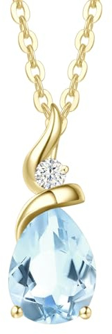 FANCIME Solide 14 Karat 585 Gelb Gold Anhänger Kette mit Tropfen Amethyst/Aquamarin/Smaragd/Rubin/Saphir/Opal und echt Diamant Geschenk Schmuck für Damen, 925 Silber Kette: 40 + 5 cm