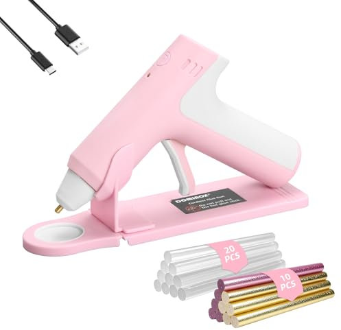 DOMINOX Cordless Hot Glue Gun with 30 Glue Sticks, 25s Fast Preheating, 2000mAh Type-C Rechargeable, Smart-Power-Off, for Art, Craft, DIY, Home Repairs, Pink