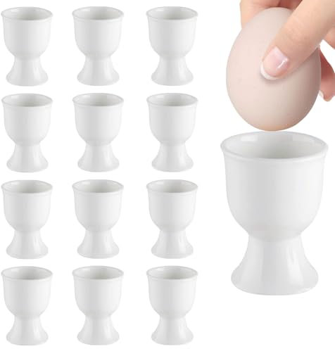 EVDZNA Lot de 12 coquetiers en porcelaine - 5,2 x 7 cm - Empilables - Pour petit-déjeuner, déjeuner, dîner, buffet - Blanc