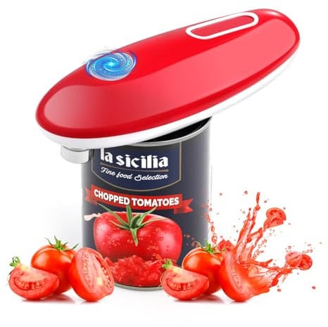 GlasFlength Ouvre-Boîte Électrique, Ouvre Boite de Conserve Portable Bord Lisse Ouvre Bouteille Electrique pour La Cuisine, Les Personnes Arthritiques et Les Personnes Âgées (Rouge)