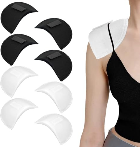 Schulterpolster 4 Paar Selbsthaftend, Klettband ohne Nähen Damen Blazer | 4 Paar Selbsthaftend ohne Nähen, 2 Weiß 2 Schwarz mit Klettverschluss, Schaumstoff für Damen, Blazer, Anzüge und Jacken