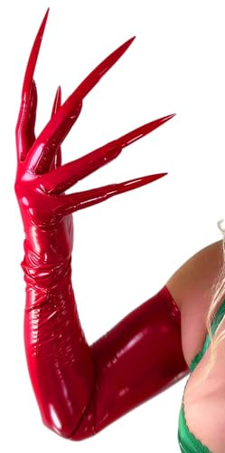 'DooWay Super Long Nails Gloves Latex Women Touchscreen Cosplay Claw Gloves 28'' Stretch Faux Rubber Halloween Costume Gloves'