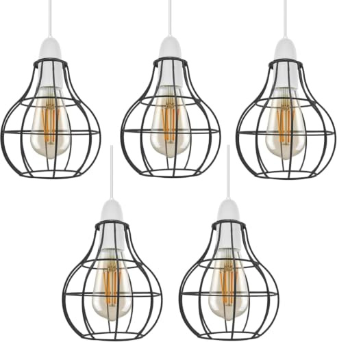 LEDSone 2Pcs Modern Crystal Glass Light Shade 16cm Easy Fit Metal Hanging Ceiling Pendant Light Fixtures Chandelier Light Fitting Lamp Cage for Hallway Dining Room Living Room (Black 5 Pack)