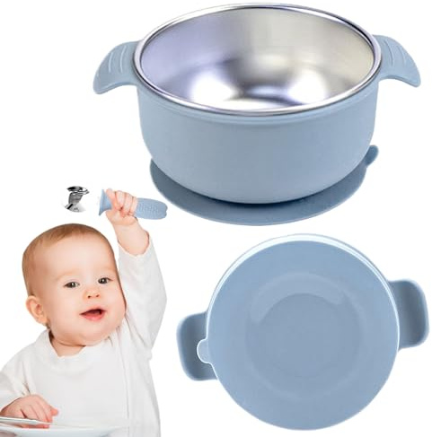 Générique Bol Bébé à Ventouse - Bol Anti-Renversement,Assiettes en Acier Inoxydable Anti-Échaudure pour la Diversification Alimentaire et Collations