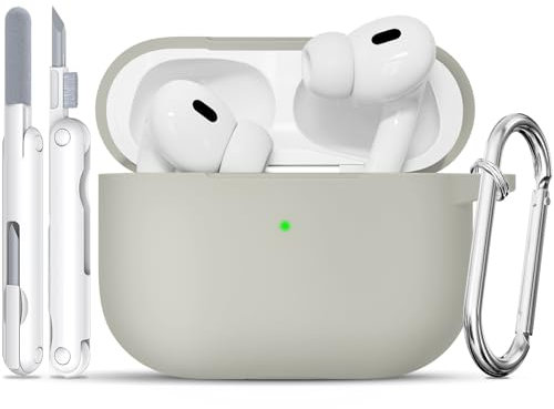 TNSNK Hülle für AirPods Pro 2/1. Gen with Cleaner Kit, Silikon Protection Case for Apple Airpods Pro 2019 (2023 USB-C/Lightning Cable) with Keychain [Support Wireless Charging]-Khaki