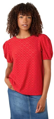 M&Co Broderie Puff Sleeve Top - Women's Red