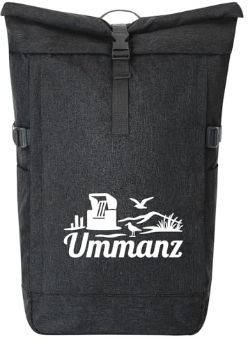 Huuraa Kurierrucksack Ummanz Strandmotiv 30-44 Liter Black Melange Fairtrade Rolltop Rucksack Geschenkidee