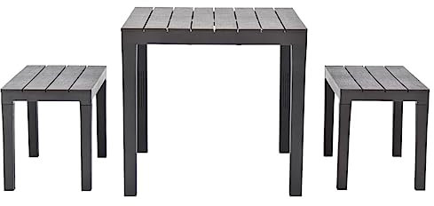 Eleganz Gartentisch mit 2 Bänken aus Kunststoff Braun - Langlebiges Gartenmöbel-Set für Terrasse und Garten - Perfekt für Familien und Outdoor-Partys