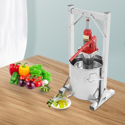 Obstpresse, Weinpresse Eimer, 12 L Edelstahl Saftpresse mit Hydraulischer Wagenheber, Max Druck 3T, Weinpresse, Apfelpresse, Manuell Beerenpresse für Weintrauben, Erdbeeren, Maulbeeren und Blaubeeren