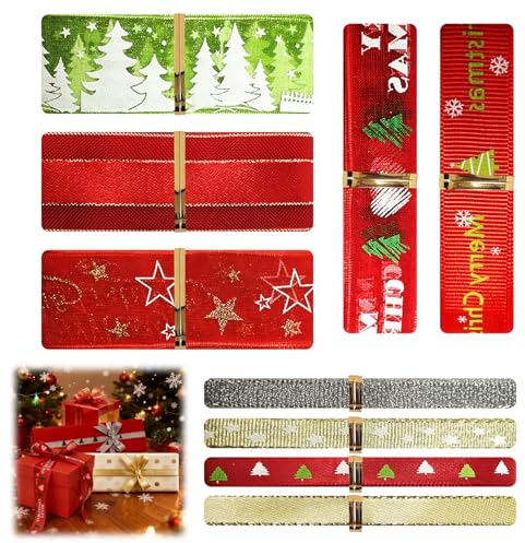 Rongrongago 9 Rouleaux Ruban Noel, Ruban Papier Cadeau Rouge/Argenté/Doré/Vert Rubans de Noël avec Marquage à Chaud, pour L'emballage Cadeau, Loisirs Créatifs et Décoration (180 cm/Rouleau)