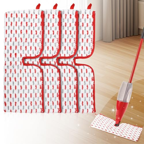 4 PCS 1-2 Spray Max Mop Pads Replacement Compatible with Vileda ProMist MAX, Reusable Double-Sided Cleaning Microfibre Spray Mop Pad Replacement for Wet & Dry Use (Red & Grey)