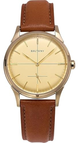 Baltany S4092 Mechanische Armbanduhr mit Fadenkreuzzifferblatt, 38,5 mm, Retro-Lederuhr für Herren, mit Samll-Sekundenzeigung
