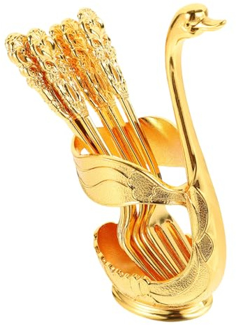 Alipis Metal Cake Fork with Swan Holder Gold Dessert Forks Smooth Polished Edges Kitchen Utensils Decorative Banquet Tableware for Weddings and Parties