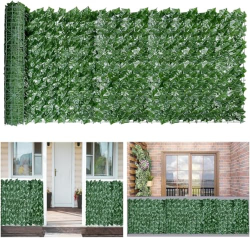 Künstlicher Sichtschutz für den Garten, künstliche Hecke, künstlicher Efeu-Zaun, Kunststoff-Efeuschutz, dekorative künstliche Efeublätter, grüne Heckenrolle für Garten, Balkon, Outdoor, 3 x 0,5 m