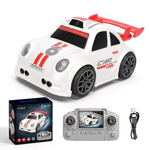 Elprico RC-Drift-Auto mit Kamera, 1080p Intelligentes KI-Tracking-Rennfahrzeug mit 2,4-Zoll-LCD-Bildschirm-Fernbedienung für Jungen-Anfänger (White)