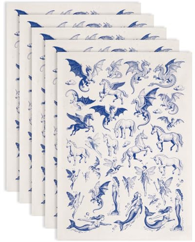 SUPERDANT 5 Stück Meerjungfrau Unterglasur Transferpapier Keramik Westliche Drachen Unterglasur Transferpapier Für Töpferei DIY Keramik Glasur Für Töpferei Kunst Porzellan Keramik Vasen