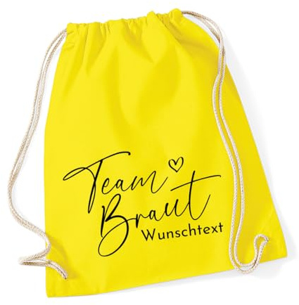 JGA Turnbeutel personalisiert mit Wunschtext – Junggesellenabschied Beutel Braut Team Braut Crew Bride Stoffbeutel mit Motivwahl – Turnbeutel Damen JGA Party Tasche viele Farben
