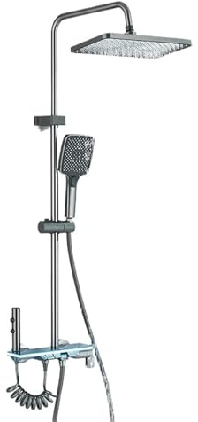 LED Bathroom Shower Faucet 4 Functions with Digital Display and Piano Key Mixer System Wall Mounted(Gray Color)