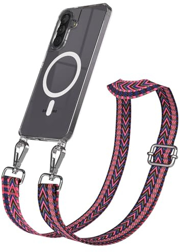 EAZY CASE Handykette - Verstellbares Taschenband kompatibel mit Galaxy A57, Schulterriemen, Handykordel mit Silikon Hülle, Qi Charging kompatibel, Umhängetasche, Pink Blau Silber