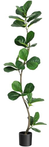 AffinityFurn Artificial Fiddle Leaf Fig Tree, Fake Plastic Plant with Lifelike Leaves, Black Nursery Pot, Large Faux Plant for Home Office Balcony Bathroom Decor, Ideal Housewarming Gift, 5ft