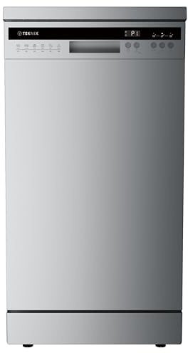 Teknix TX3FD458S 3 Series Freestanding Silver Slimline Dishwasher - 11 Place Settings - Auto Door Opening - Internal LED Lights - Integrated Bottle Washers - Energy Class C