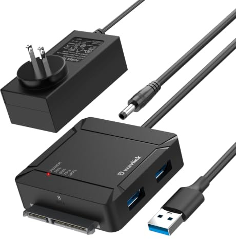 WAVLINK USB 3.0 zu SATA Festplatte Adapter Für 2.5/3.5 Zoll-HDD/SSD | USB-3.0-zu-SATA-III-Festplattenadapter mit 12-V/3-A-Netzteil, Offline-Klonung, Unterstützung für 2 × 18 TB und UASP