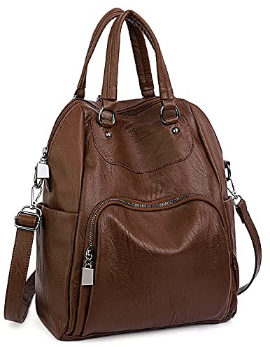 UTO Zaino Donna Capiente e Multipli Modi -Borse a Zainetto/Borsa a Tracolla/Borsa a Mano con Tracolla rimovibile e Tante tasche Backpack per lavoro, viaggio, scuola in Pelle Sintetica Marrone