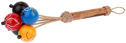 WORU Bambus Rassel mit 5 bunten Kugeln handgefertigt – 18 cm | Handgefertigte Bambus-Rassel mit fünf bunten Klangkörpern – kompaktes Rhythmusinstrument mit farbenfrohem Design.
