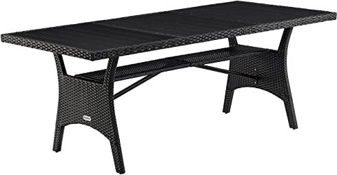 CASARIA Mesa para Jardín Comedor 190x90x74cm Mueble Terraza Tablero WPC con Repisa Mesas Exterior Negro