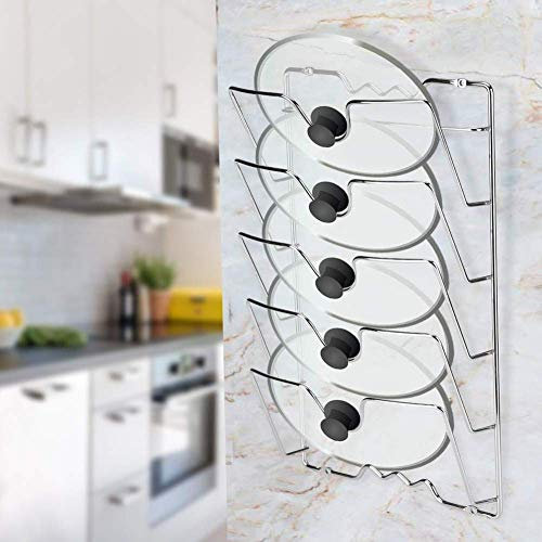 Estink Pfannendeckel-Halterung, Topfdeckelhalter Wand-/Türmontage, Deckelhalter Für Schranktür für Zuhause, Küche, Restaurant, hält 5 Deckel