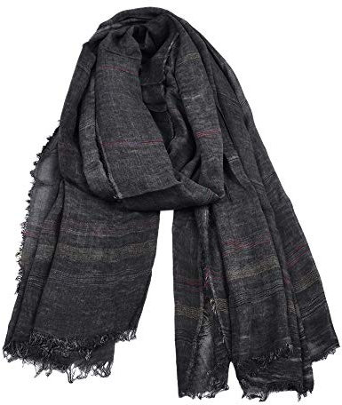 GOMUNI Unisex Gestreifter Schal Baumwoll Leinen Weich Warm Großer Schal 190 * 90 cm Schwarz